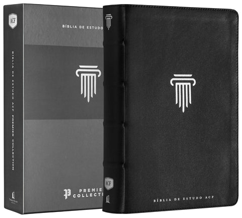 Bíblia de Estudo ACF, Couro legítimo preto, Leitura Perfeita, Premier Collection | Com comentários da King James Study Bible