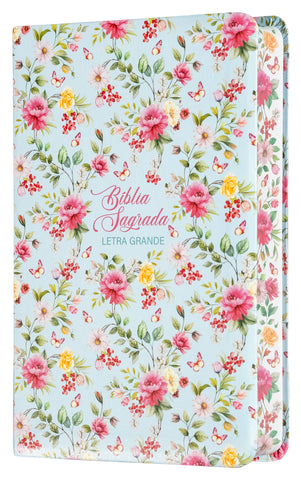 Bíblia NVI Letra Grande, Couro-soft com trilateral decorada, Flores, maximalista, Leitura Perfeita