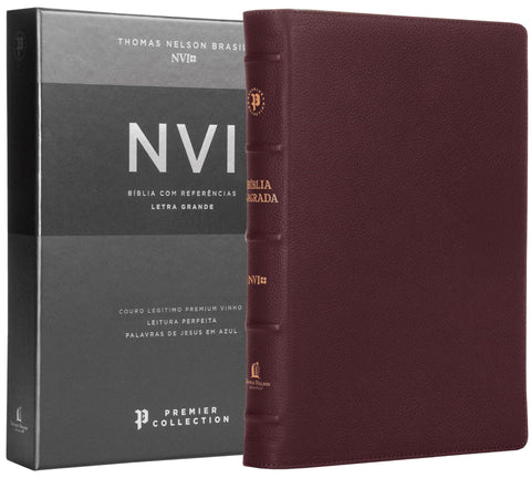 Bíblia Sagrada NVI Premier Collection, Couro Legítimo, Capa vinho, Leitura Perfeita