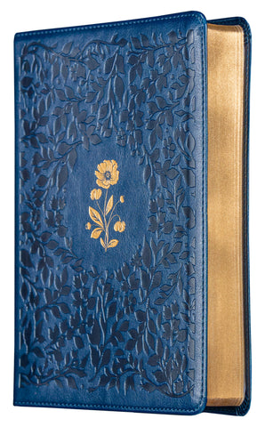 Bíblia ACF com espaço para anotações, Couro-soft azul com flores em baixo relevo, Leitura Perfeita