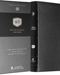 Bíblia ACF, Couro legítimo preto, Letra grande, Leitura Perfeita, Premier Collection | Com letras de Jesus em azul e referências cruzadas