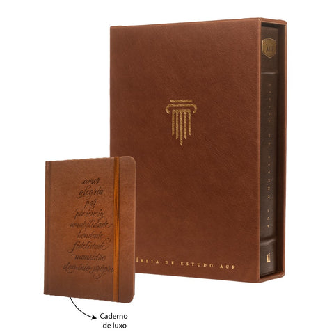 Bíblia de Estudo ACF, Capa luxo marrom + Caderno de luxo