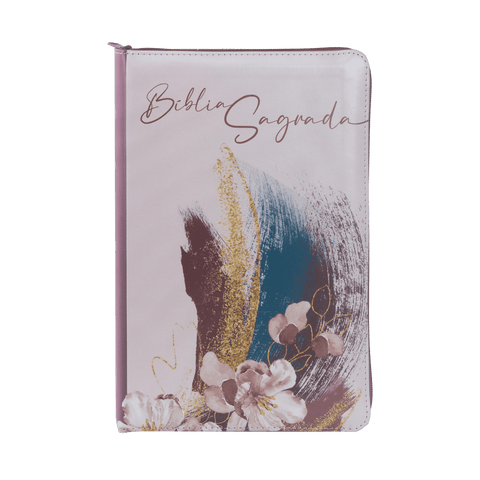 Bíblia NVI com zíper: capa em couro soft rosa com acabamento em glitter, letras de Jesus em vermelho, Leitura Perfeita: Nova Versão Internacional