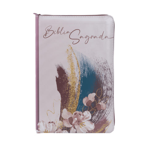 Bíblia NVI com zíper: capa em couro soft rosa com acabamento em glitter, letras de Jesus em vermelho, Leitura Perfeita: Nova Versão Internacional: original (9786556896298)