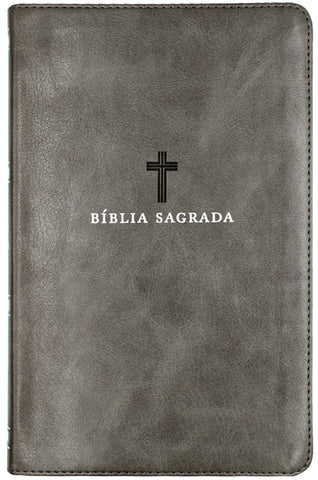Bíblia Sagrada ACF, Couro Soft, Cinza, Letra Grande, Leitura Perfeita